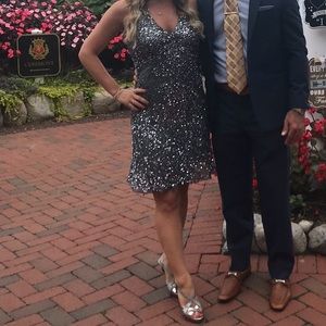 Adrianna Papell Grey Sequin Dress